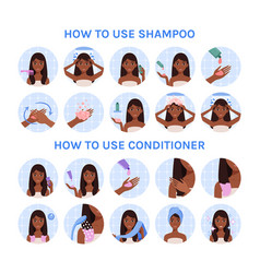 Black Woman Applies Shampoo And Conditioner