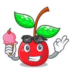 With Ice Cream Fruit Cherry Above Wooden Character