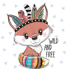 Cartoon Tribal Fox With Feathers On A White