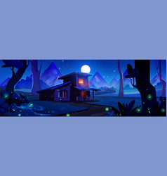 House In Night Mountain Forest Game Background