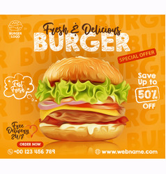 Delicious Beef Burger Food Menu Banner Social