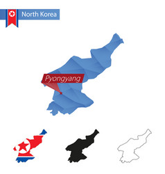 North Korea Blue Low Poly Map With Capital