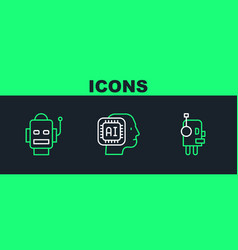 Set Line Robot And Humanoid Robot Icon