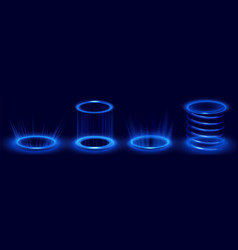 Circle Hologram Portals With Blue Neon Light