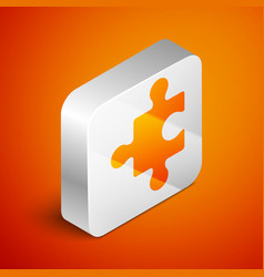 Isometric Piece Of Puzzle Icon Isolated On Orange