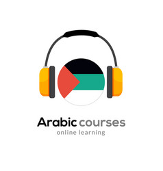 Arabic Language Learning Logo Icon With Headphones