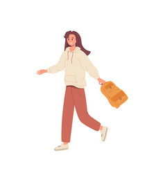 Happy Girl Student In Casual Clothes With Backpack