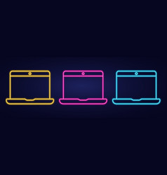 Neon Laptop Icon On A Dark Background - Pink Blue