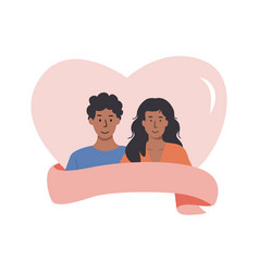 Cute Diverse Romantic Couple In Heart With Pink