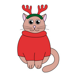 Cartoon Christmas And New Year Cat With Sweater