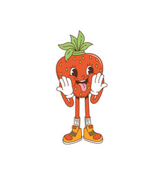 Cartoon Retro Groovy Strawberry Showing Tongue