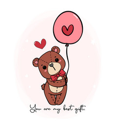 Cute Romantic Teddy Bear Wears Red Bow Hold