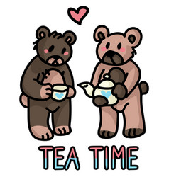 Cute Stylized Teddy Bear Tea Party Clipart Hand