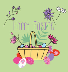 Green Happy Easter Card With Eggs Baskets