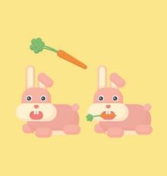 Pink Rabbit Eating Carrot Kawaii Flat Cartoon