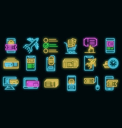 Online Tickets Booking Icons Set Neon