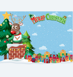 Merry Christmas Background Template With Rudolph