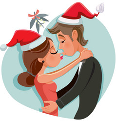 Couple Kissing Under Christmas Mistletoe