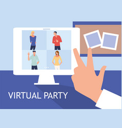 Virtual Party With Men Women Cartoons In Computer