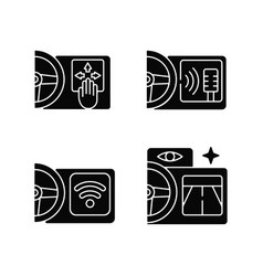 Advanced Car Technologies Black Glyph Icons Set