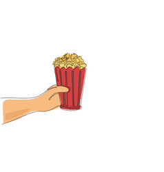 Single One Line Drawing Hand Holding Popcorn