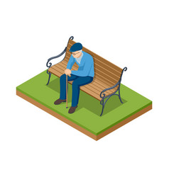 Isometric Old Man Sitting On A Bench In The Park