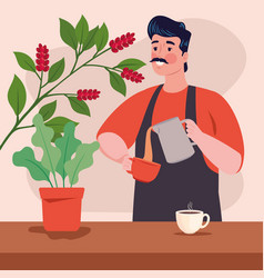 Coffee Shop Barista With Plant