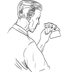 Gambler Holding Deck Of Cards Rear View Drawing