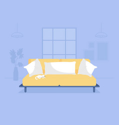 Living Room With Yellow Couch 2d Isolated