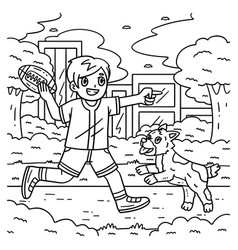 American Football Boy Playing With Dog Coloring