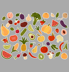 Set Of Stickers With Fruits And Vegetables