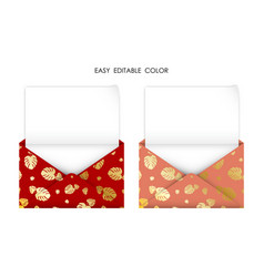 Realistic Open Gold Red Envelope With Blank Sheet