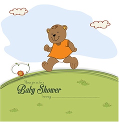 Baby Shower Card With Teddy Bear Chasing Rushed