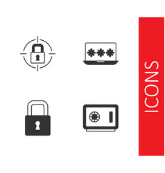 Set Safe Lock And Laptop With Password Icon