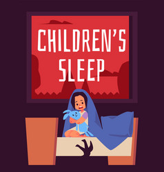 Children Sleep Problem Banner With Frightened