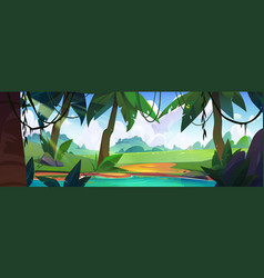 Jungle Forest With Lake Cartoon Background