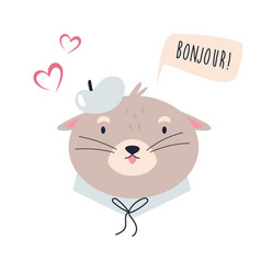 Funny Otter In Cloth And Berret Saying Bonjour