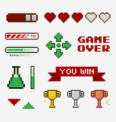 Set Of Pixel Game Elements 8bit Icon