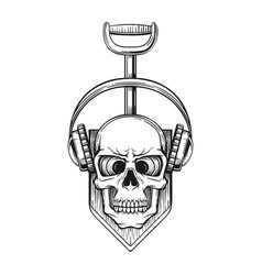 Skull In Headphones Behind Him Sapper Shovel