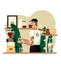 Young Stylish Male Barista With Tattoo Preparing