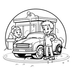 Black And White Cartoon Of Kids Driving A Car