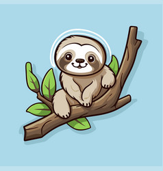 Cute Sloth On A Tree Branch Cartoon