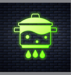 Glowing Neon Cooking Pot On Fire Icon Isolated On