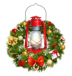 Christmas Wreath Decoration With Red Lamp