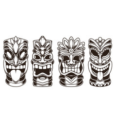 Set Tiki Statues Isolated On White Background