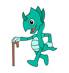 Chameleon Walking Using Cane Doodle Icon Image