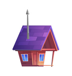 Cute Wooden House With Purple Roof And Long Pipe