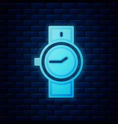 Glowing Neon Wrist Watch Icon Isolated On Brick