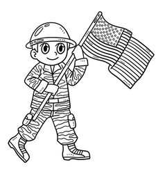 Soldier Holding Flag Isolated Coloring Page