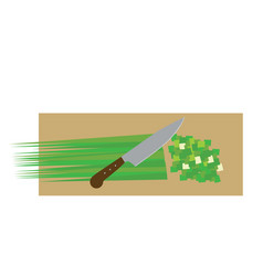 On A Cutting Board With A Knife Cut Green Onion